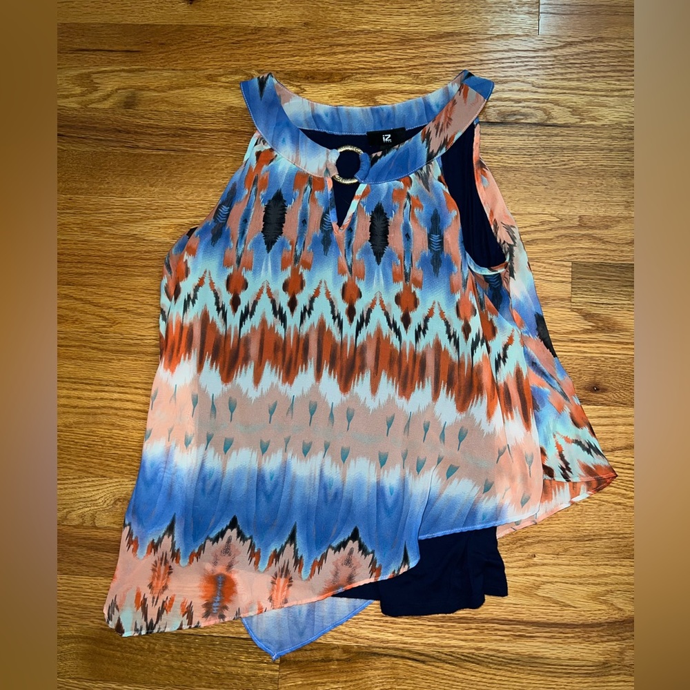 IZ Byer Orange and Blue Blouse Tank Top